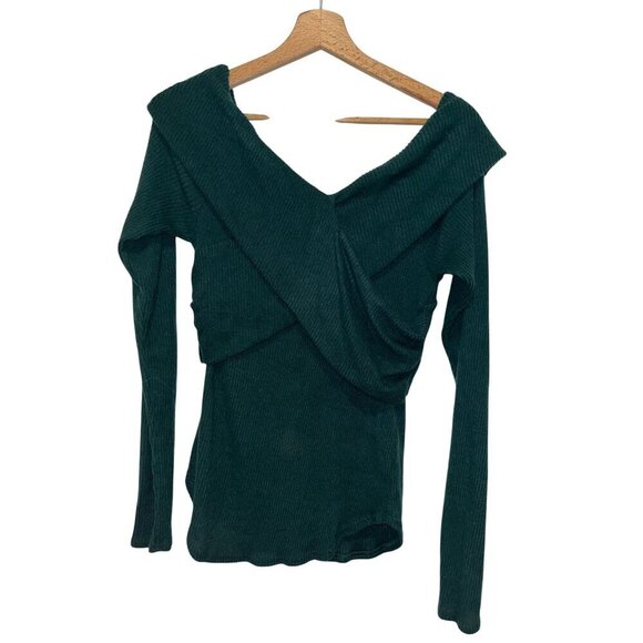 NWT Free People Marley Deepest Spruce V Neck Off Shoulder Rib Twist Top Women's - Picture 5 of 12